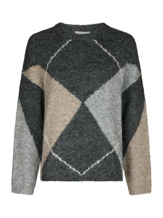 Neo Noir - Inga Check Fluff Knit Blouse - Antracit