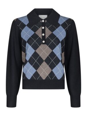 Neo Noir - Julina Check Knit Blouse - Navy