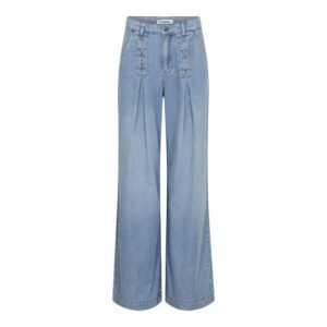 Co' Couture - Cindy Eyelet Wide Jeans - Fade Denim