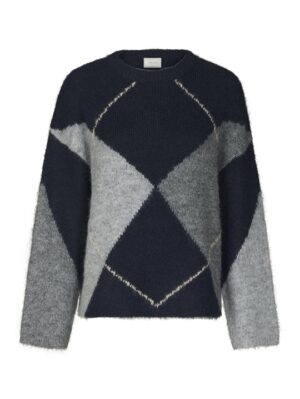 Neo Noir - Inga Check Fluff Knit Blouse - Navy