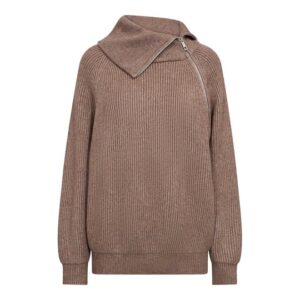 Co' Couture - Row Rib Zip Roll-Neck Knit - Walnut