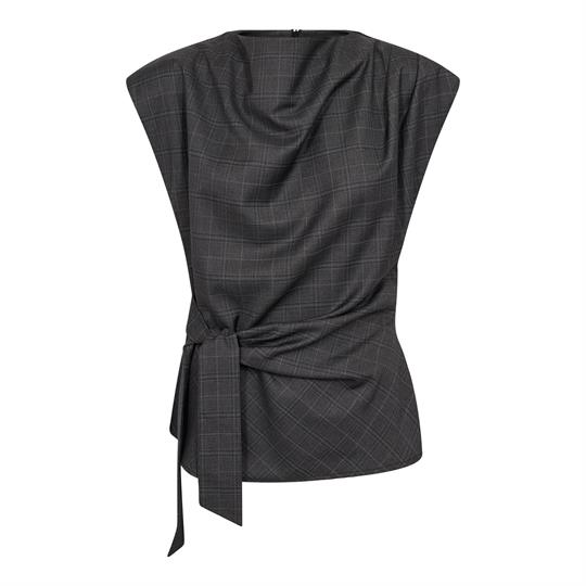 Co' Couture - Elora Check Pleat Top - Dark Grey