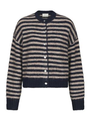 Neo Noir - Isana Stripe Fluffy Knit Cardigan - Navy Stripe