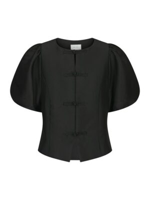 Neo Noir - Anela Mandarin Dull Satin Blouse - Black