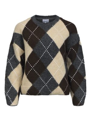 Object - Brenda O-Neck Pullover - Grey Melange Seal Brown