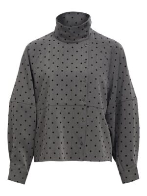 Object - Maxine LS High Neck Shirt - Gun Metal Black Dots