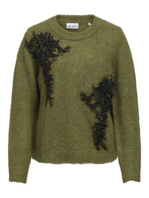 Object - Melea Ls Knit Pullover - Olive Melange